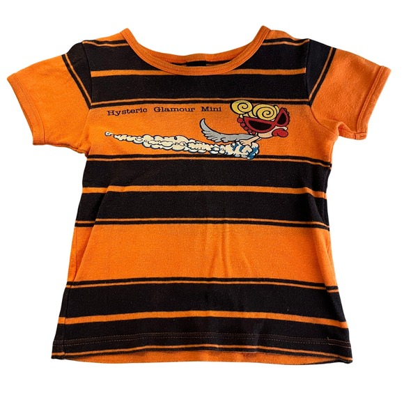 Hysteric Glamour Mini Tops - Hysteric Glamour Mini‎ Striped Orange Black Graphic Tee Shirt Women